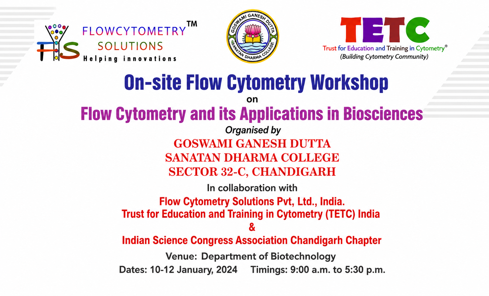 “On-site Workshop on “Flow Cytometry and Its Applications in Biosciences”, 10–12 January 2024